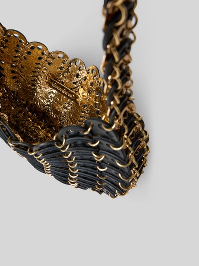 Produktfoto, Shoulder Bag in Ketten-Optik von Rabanne mit goldfarbenen und schwarzen Metalldetails, offenem Hauptfach, strukturierte Textur.