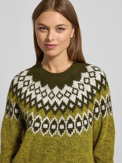 FREE/QUENT Gebreide pullover in Noorse look, model 'Novala' Kaki - 3