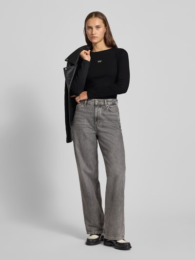 Guess Jeans Bluzka z długim rękawem z wyhaftowanym logo Czarny 1