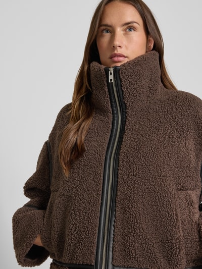 Jake*s Casual Teddyfell Jacke mit Stehkragen Dunkelbraun 3