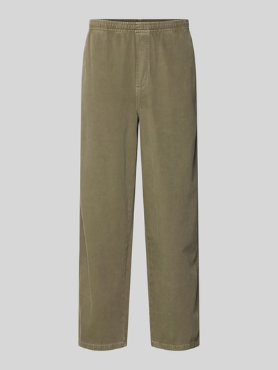 Produktfoto, Jog Pants mit französischen Eingrifftaschen Modell 'LYCAZ' von American Vintage in Khaki, Reine Baumwolle, Straight Fit, Elastischer Bund, Gesäßtaschen, Bundweite 41 cm, Innenbeinlänge 73 cm, Größe M, glatte Textur