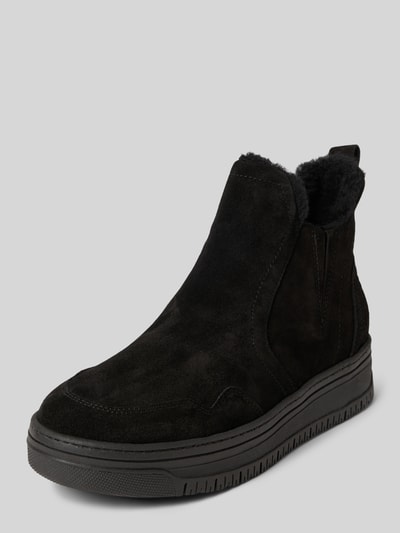 Produktfoto, Chelsea Boots aus reinem Leder von Tamaris in Optik: Unifarben, Schuhspitze: Rund, Absatzform: Flach, Logo-Prägung, Sohle: Strukturiert, Materialverarbeitung: Veloursleder, Material: Leder