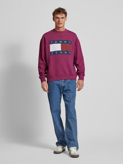 Tommy Jeans Relaxed fit sweatshirt met labelprint Prune - 1