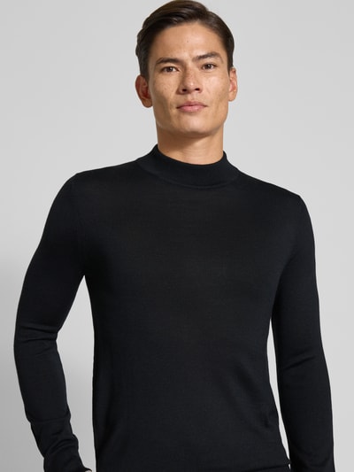 Christian Berg Men Gebreide pullover van een mix van merinowol met opstaande kraag Zwart - 3