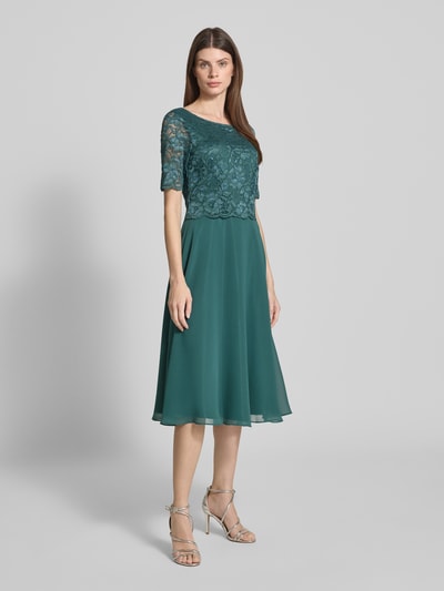 Vera Mont Knielange cocktailjurk met kant Smaragdgroen - 1
