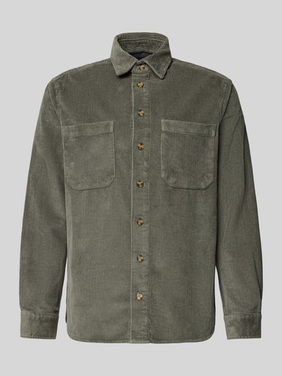 Christian Berg Men Koszula casualowa o kroju regular fit ze sztruksu z kołnierzykiem typu kent Metaliczny zielony 2