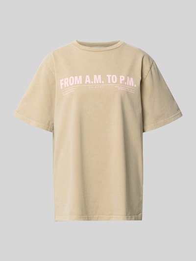 Produktfoto, Damen T-Shirt mit Print in Beige und Rosa, Reine Baumwolle, Oversized, Modell 'AM to PM' von OH APRIL, Rundhalsausschnitt