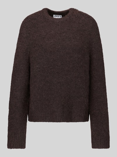Produktfoto, Regular Fit Pullover mit Woll-Anteil von Jake*s Casual in Dunkelbraun, grobe Strickstruktur, klare Kanten, neutrale Farbfläche