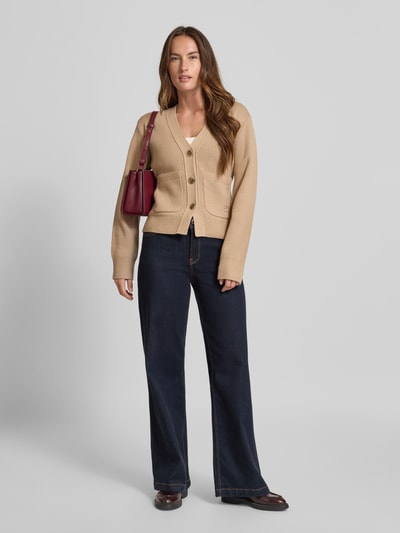 HUGO Slim fit gebreid jack van scheerwolmix, model 'SELOSINA' Zand - 1