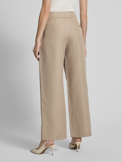 s.Oliver BLACK LABEL Relaxed fit wijde broek van een mix van viscose en linnen Taupe - 5