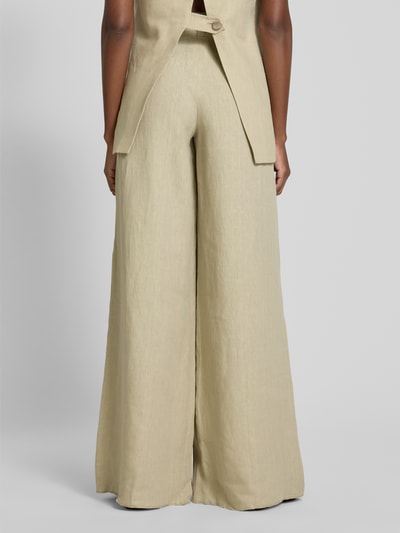 Marella Wide leg linnen broek met bandplooien, model 'ZAMA' Groen - 5