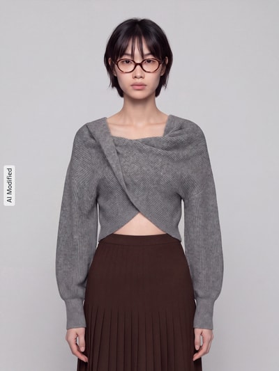 PIECES Regular Fit Pullover in Wickel-Optik Modell 'AVA' Mittelgrau Melange 3