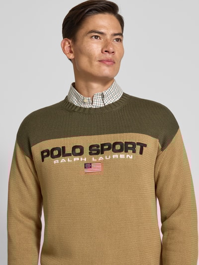 Polo Ralph Lauren Strickpullover mit Label-Stitching und Rundhalsausschnitt Khaki 3