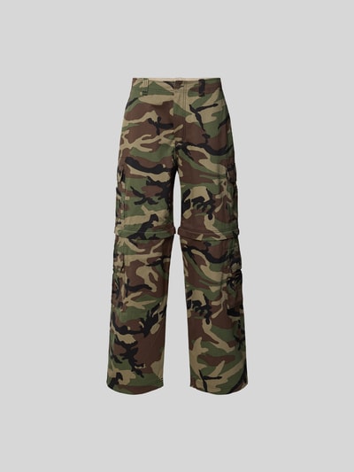 Produktfoto, Relaxed Fit Cargohose aus Baumwolle von VETEMENTS im Camouflage-Muster mit Cargotaschen, Knopf-Reißverschluss und Gürtelschlaufen.