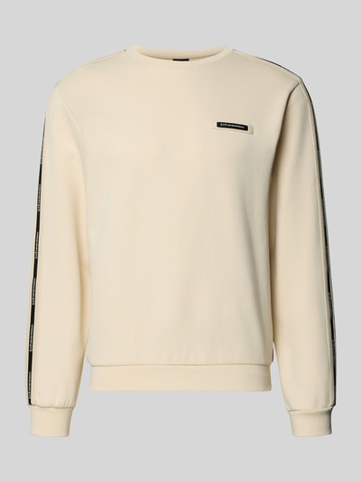 Produktfoto, Sweatshirt mit Label-Details und Rundhalsausschnitt von EA7 Emporio Armani in Creme, Baumwoll-Mix, schwarze Akzentstreifen