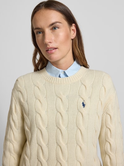 Polo Ralph Lauren Gebreide pullover met kabelpatroon en ronde hals Zand - 3