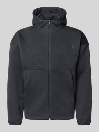 Produktfoto, Sweatjacke mit Kapuze von adidas Sportswear in Schwarz, Material-Mix mit Baumwoll-Anteil, Regular Fit, Label-Print, Reißverschluss