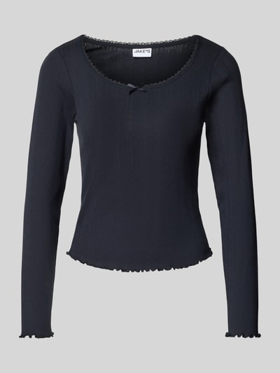 Jake*s Casual Pyjamabovendeel met kant en golvende zoom Donkerblauw - 1