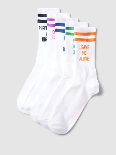 Jack & Jones Sokken met contraststrepen in een set van 5 paar, model 'STATEMENT TEXT' Wit - 1