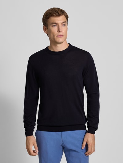 Carl Gross Sweter z dzianiny z wełny merino model ‘Dale’ Granatowy 4