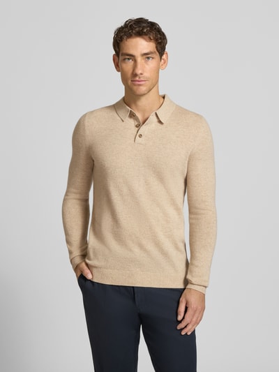 Christian Berg Men Slim Fit Strickpullover aus reinem Kaschmir mit Polokragen Camel Melange 4