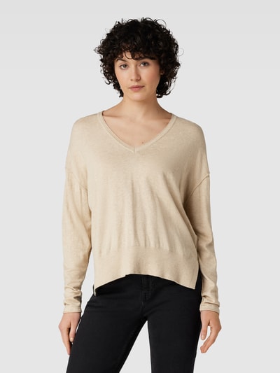 MOS MOSH Oversized Strickpullover mit V-Ausschnitt Modell 'TANI' Sand 4