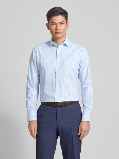 OLYMP Modern fit zakelijk overhemd in design met korte mouwen, model 'Global' Bleu - 4
