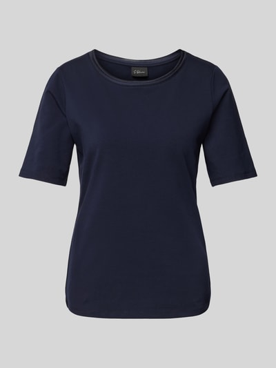 s.Oliver BLACK LABEL Shaped Fit T-Shirt aus Baumwoll-Mix mit Satin-Besatz am Ausschnitt Marine 2