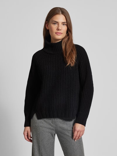 monari Gebreide pullover met opstaande kraag, model 'Chenille' Zwart - 4