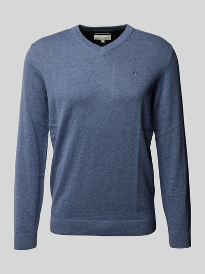 Tom Tailor Regular Fit Strickpullover aus reiner Baumwolle mit V-Ausschnitt Rauchblau 1