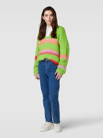 miss goodlife Gebreide pullover van een mix van wol en mohair met streepmotief Neon groen - 1