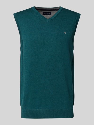 Christian Berg Men Pullunder mit Label-Stitching Metallic Gruen Melange 2