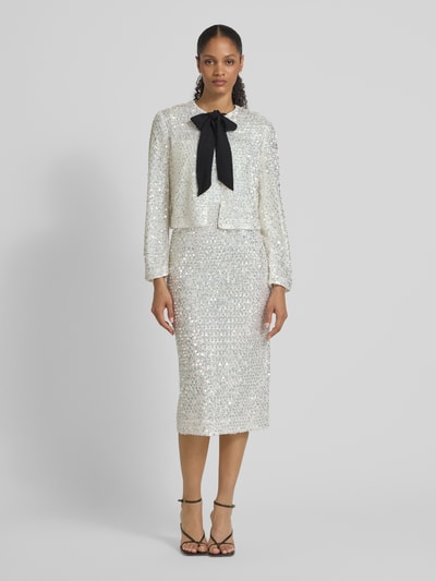 Marc Cain Żakiet o kroju regular fit z cekinami i kokardą Złamany biały 1