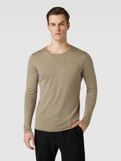 SELECTED HOMME Sweter z dzianiny z okrągłym dekoltem model ‘Rome’ Oliwkowy 4