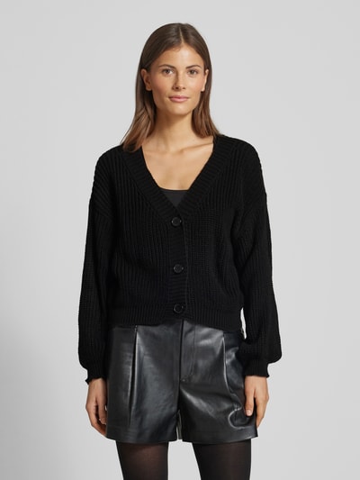 ZABAIONE Cropped Strickjacke mit Knopfleiste Black 4