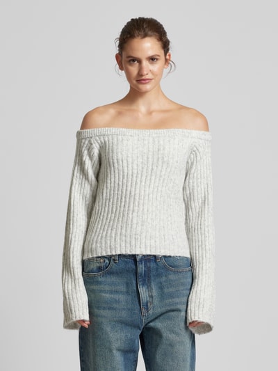 Gina Tricot Strickpullover im Off-Shoulder-Look Hellgrau 4