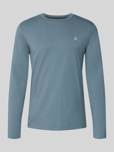 Produktfoto, Shaped Fit Langarmshirt aus reiner Baumwolle von Marc O'Polo in mattem Blauton, glatte Struktur, Herren Langarmshirt von Marc O'Polo