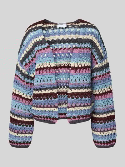 Jake*s Casual Strickjacke in Crochet-Optik Bleu 2