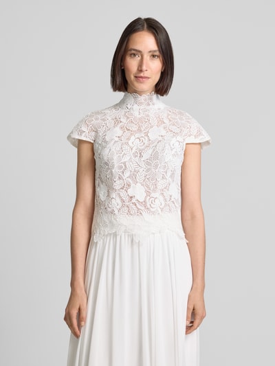 Luxuar Slim Fit Blusenshirt mit Häkelspitze Offwhite 4