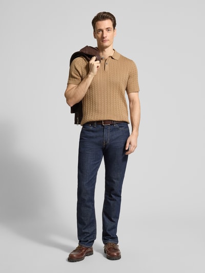 Christian Berg Men Slim Fit Poloshirt in Strick-Optik Sand 1