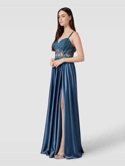 Luxuar Abendkleid mit Spitzenbesatz Rauchblau 1