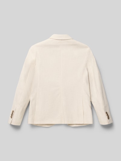 Produktfoto, Regular Fit Blazer aus Baumwoll-Leinen-Mix Modell 'MARTIN' von Jack & Jones in Creme mit Reverskragen und Pattentaschen, strukturierte Oberfläche, Rückenlänge 55 cm, Schulterbreite 35 cm, Ärmellänge 52 cm, Kinder-Blazer