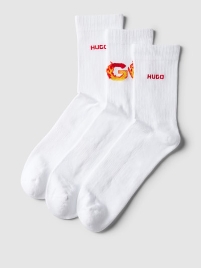 HUGO Socken im 3er-Pack mit Motiv-Stitching Modell 'Flames' Weiss 1