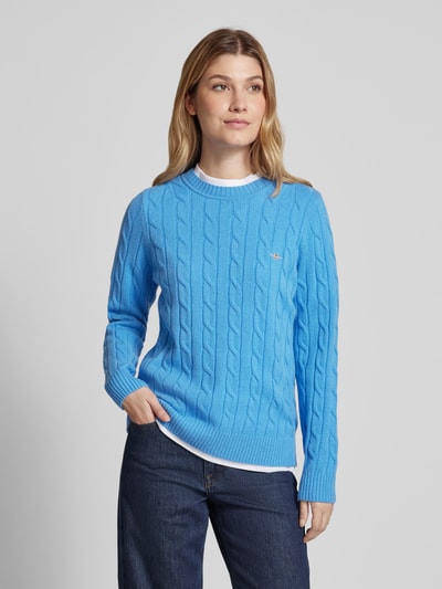 Gant Gebreide pullover met kabelpatroon Lichtblauw - 4