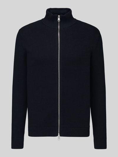 Produktfoto, donkerblauw gebreid jack met ritssluiting, regular fit, fijne katoentextuur, model 'DANE' van Selected, Heren