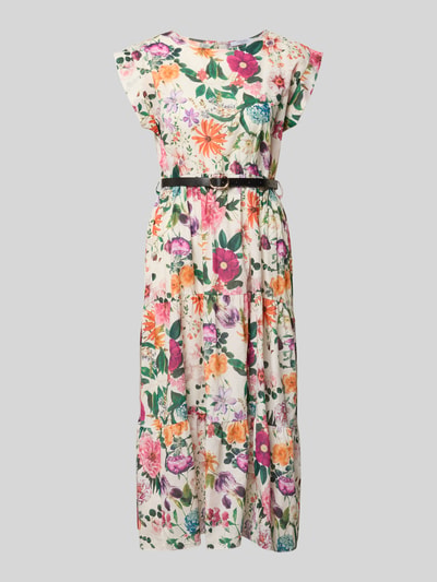 Produktfoto, Midikleid mit Gürtel Modell 'Ol44iviraa' von ZABAIONE in Allover-Look mit Rundhalsausschnitt, Reine Baumwolle, florales Muster.