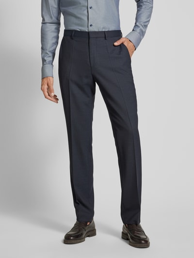 BOSS Regular fit pantalon met persplooien, model 'Leon' Marineblauw - 4