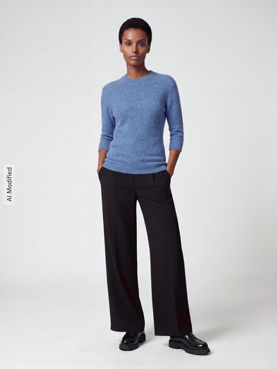Jake*s Collection Pullover mit halblangen Ärmeln aus Wollmix Blau 1