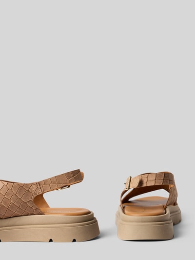 Produktfoto, Sandalen aus echtem Leder von Tamaris, Optik:Allover-Muster, Schuhspitze:Offen, Absatzform:Plateau, Strukturmuster, Dornschließe, profiliert, Material:Echtleder