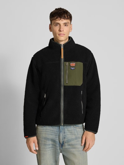 Superdry Fleecejacke mit Stehkragen und Reißverschlusstaschen Black 4